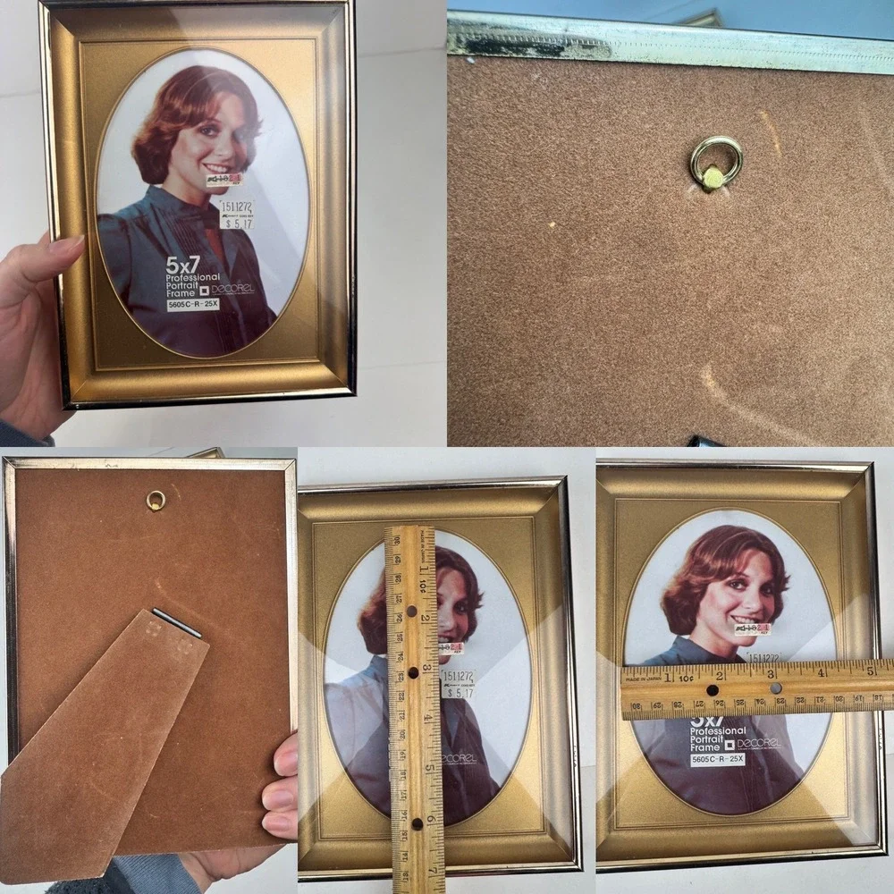 2 Vintage 5x7 Picture‎ Frames 70s Gold Oval Rectangle Tabletop Shadow Box READ